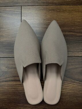Pointed Toe Knit Mules in Taupe - Women's Slip-On Flats